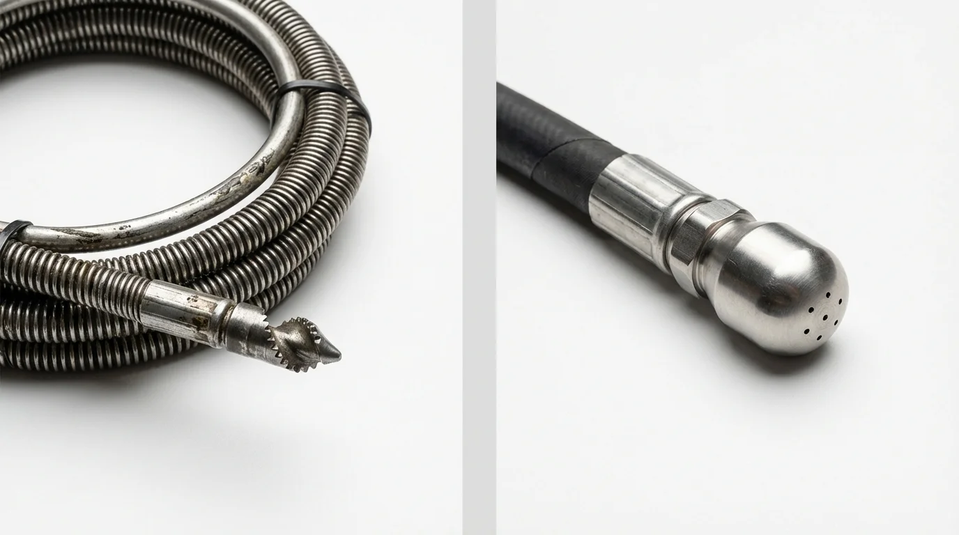Drain snake cable and hydro jetting nozzle used for drain cleaning in Lincoln, CA