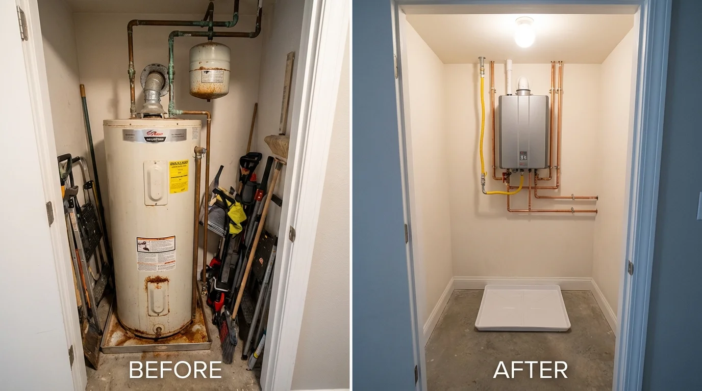 Tank water heater versus wall-mounted tankless unit comparison for Lincoln, CA homeowners
